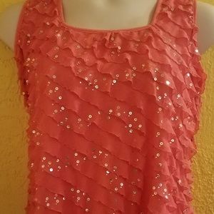 Pink Coral Ruffle SEQUIN Tank Shirt PLUS 1X 18 20